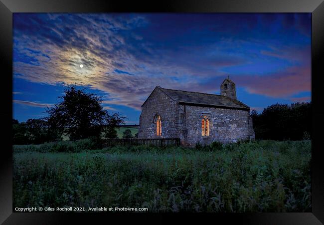 Full moon night time church Yorkshire Framed Print by Giles Rocholl