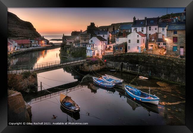 Staithes fishing village Yorkshire Framed Print by Giles Rocholl