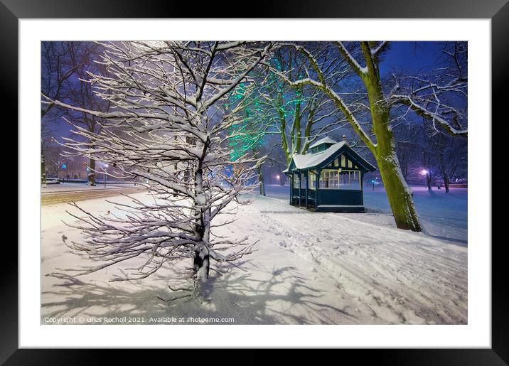 Snow West Park Harrogate Framed Mounted Print by Giles Rocholl