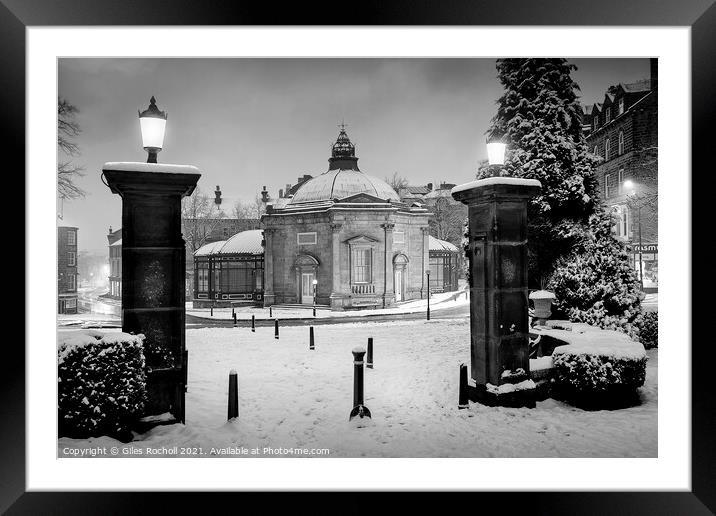 Harrogate Pump Room and snow Framed Mounted Print by Giles Rocholl