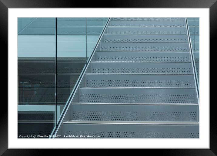 Glass and metal stairway abstract art Framed Mounted Print by Giles Rocholl