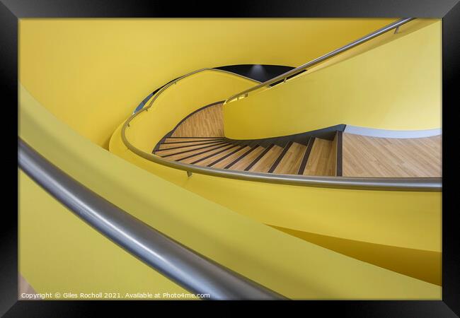 Yellow spiral staircase abstract Framed Print by Giles Rocholl