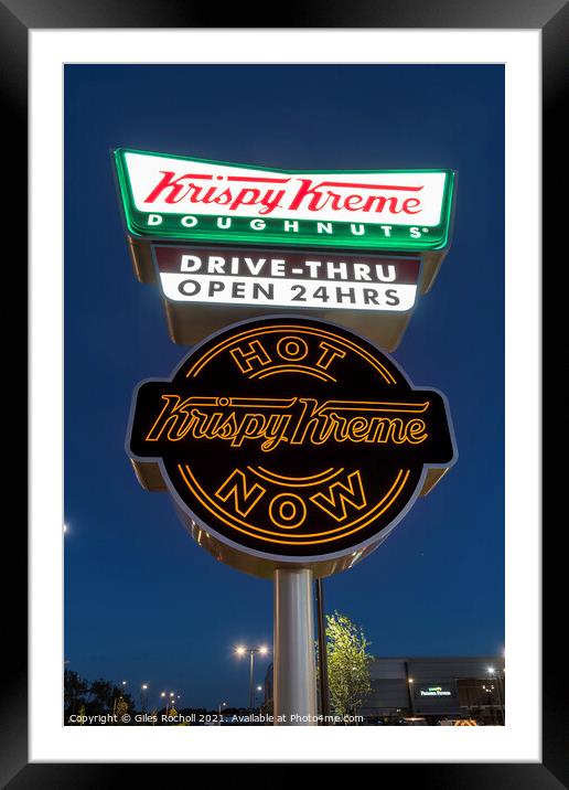 Krispy Kreme logo illuminated sign Framed Mounted Print by Giles Rocholl