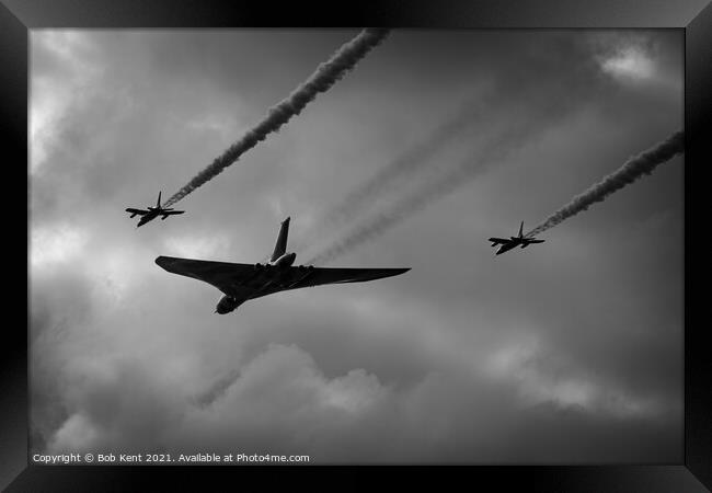 Vulcan XH558 with Red Arrows Escort Framed Print by Bob Kent