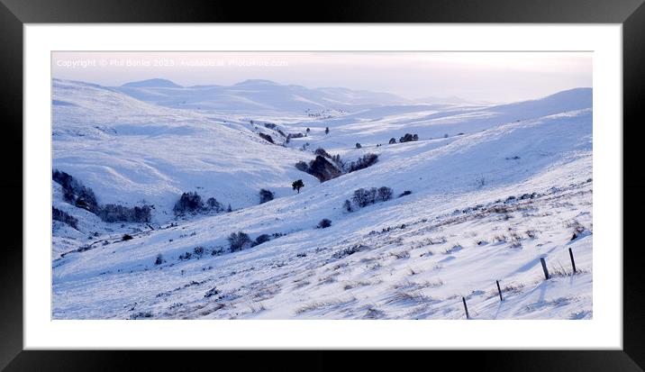 Cairngorm Mountains from Glen Brown in winter snow Framed Mounted Print by Phil Banks