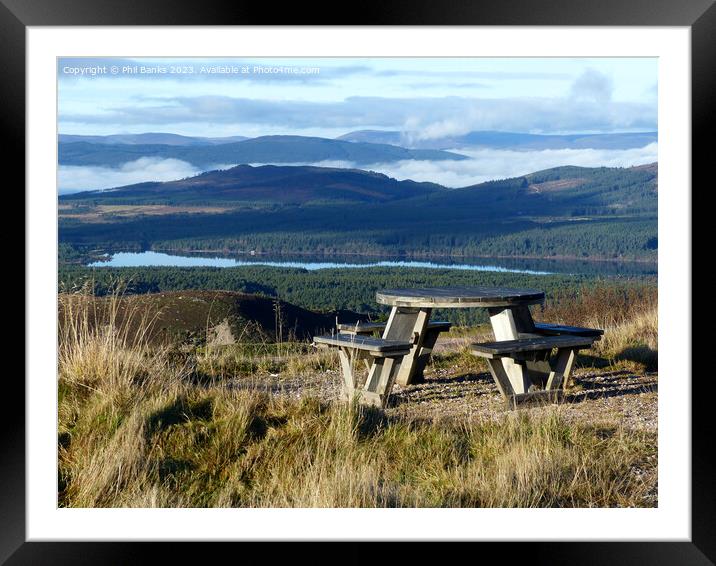 Picnic Table with a view - Loch Morlich - Cairngorm Mountains Framed Mounted Print by Phil Banks