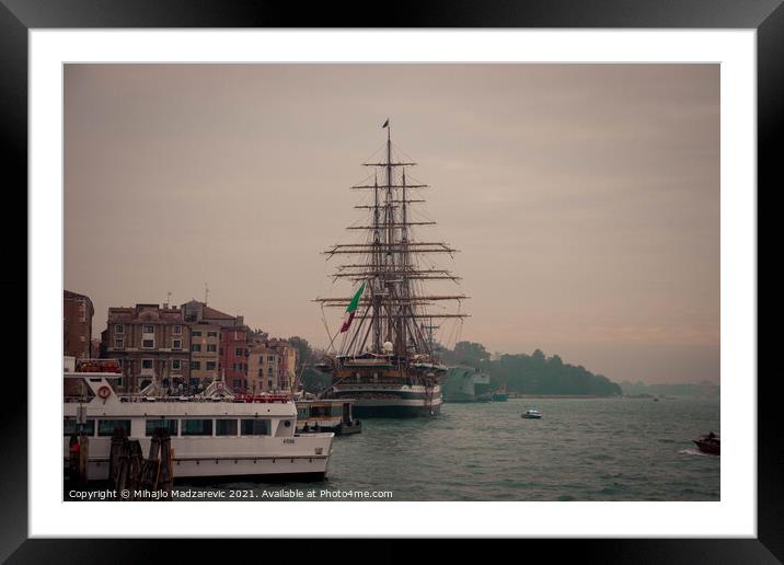 A large Italian ship parked at dock in Italy Venice Framed Mounted Print by Mihajlo Madzarevic