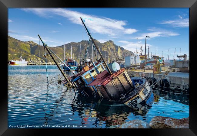 Trawler tilt Hout Bay harbour Cape Town  Framed Print by Paul Naude