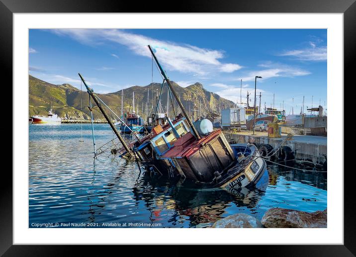 Trawler tilt Hout Bay harbour Cape Town  Framed Mounted Print by Paul Naude