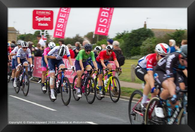 Cycling at Clacton Framed Print by Elaine Hayward