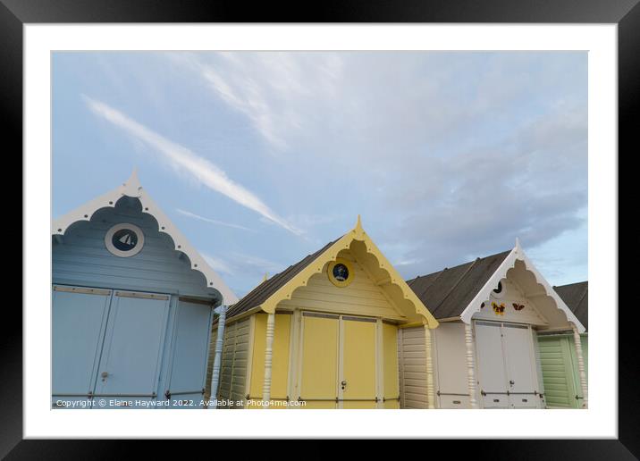 Beach huts at West Mersea close up Framed Mounted Print by Elaine Hayward
