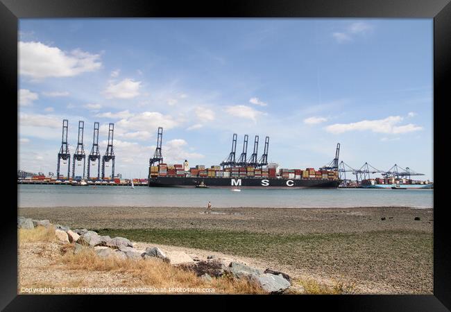 Felixstowe Port across the River Stour Framed Print by Elaine Hayward