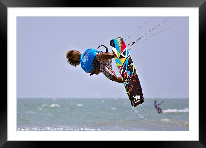 Kiteboarding Framed Mounted Print by Raymond Evans