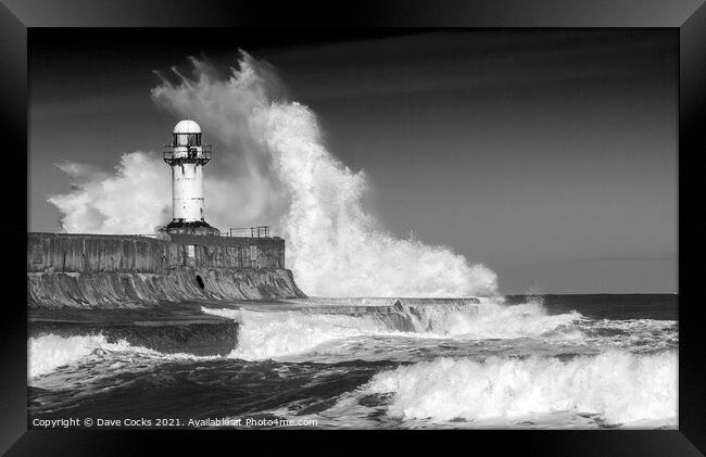 Stormy seas at the lighthouse  Framed Print by Dave Cocks