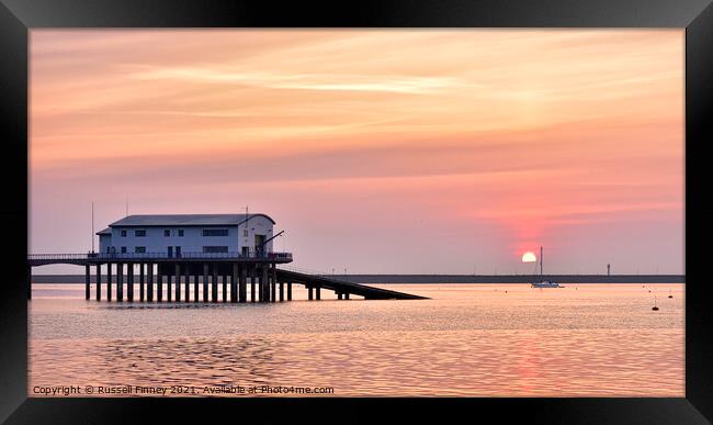 Sunset over Barrow-in-Furness and the Piel Channel  Framed Print by Russell Finney