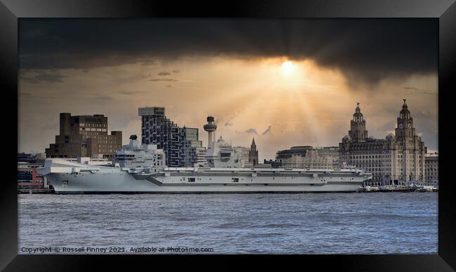HMS Prince of Wales (R09) in Liverpool Merseyside England Framed Print by Russell Finney