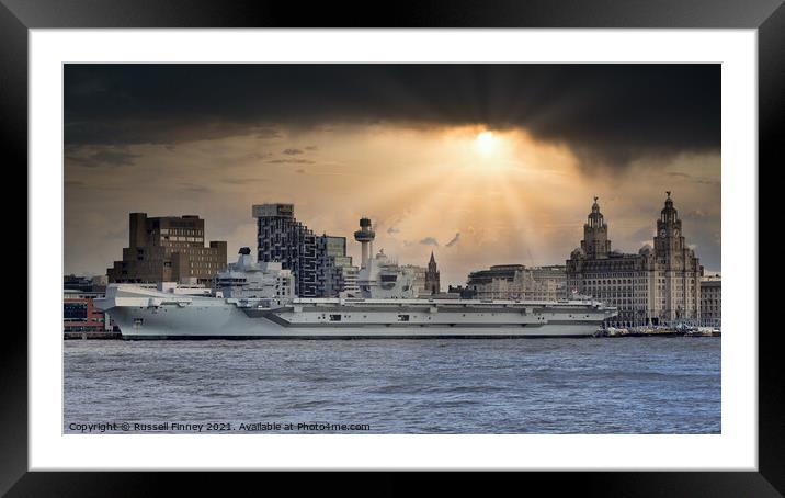 HMS Prince of Wales (R09) in Liverpool Merseyside England Framed Mounted Print by Russell Finney