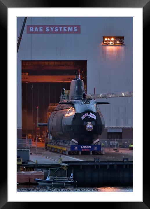 Anson the fifth of seven Astute-class attack submarines  Framed Mounted Print by Russell Finney