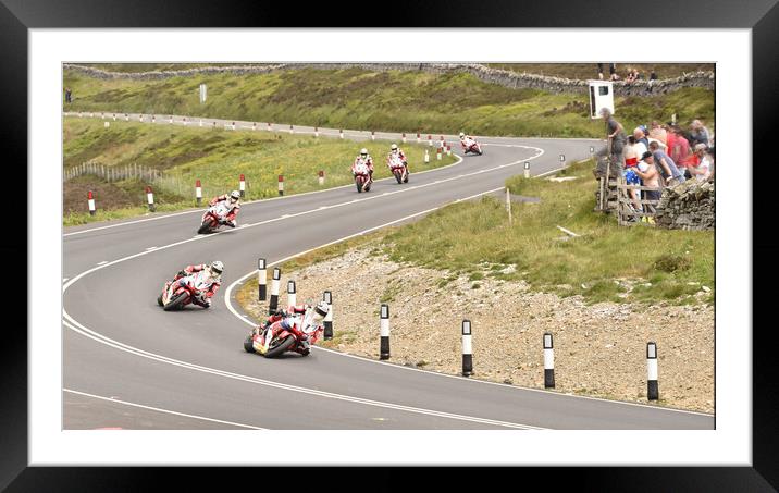 IOM TT road races, John McGuinness – Honda Racing Framed Mounted Print by Russell Finney