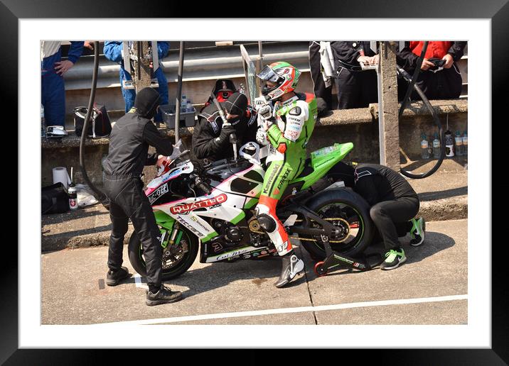 IOM TT road races, James Hillier – Muc-Off Quattro Plant Kawasaki Framed Mounted Print by Russell Finney