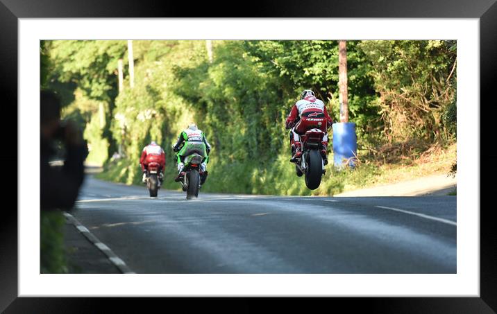 IOM TT road races, John McGuinness – Honda Racing Framed Mounted Print by Russell Finney