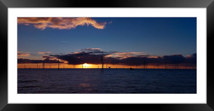 Sunset in renewable windfarm Framed Mounted Print by Russell Finney