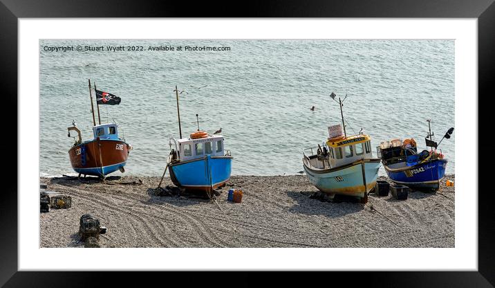 Fishing Boats on Beach at Beer, Devon Framed Mounted Print by Stuart Wyatt