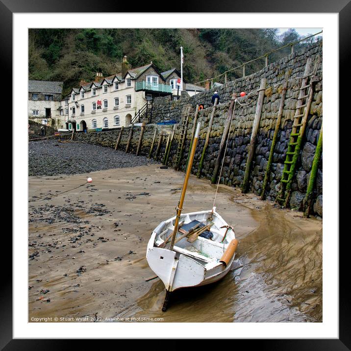 Clovelly Harbour Wall and Fishing Boat Framed Mounted Print by Stuart Wyatt