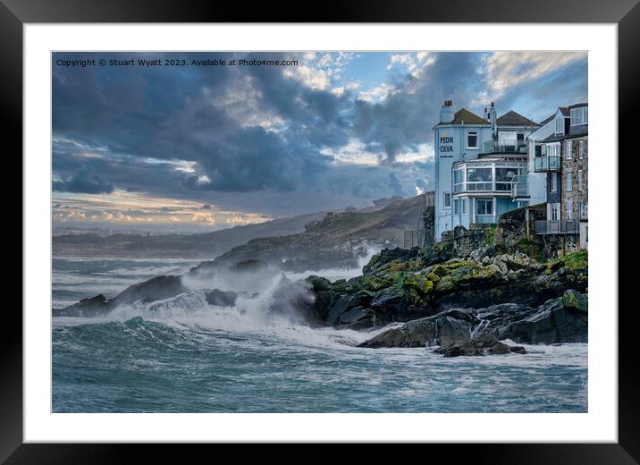 St. Ives hotel overlooking stormy weather Framed Mounted Print by Stuart Wyatt