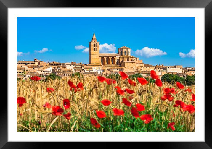 Sineu village Mallorca. Red Poppy Field Framed Mounted Print by Alex Winter