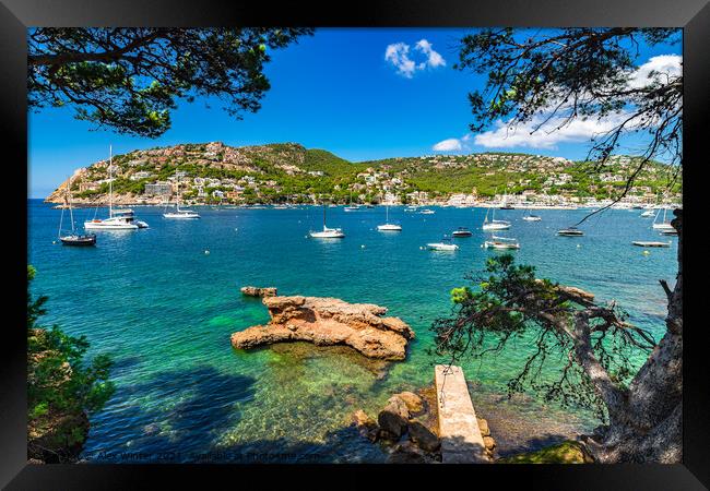 Port de Andratx, Majorca, Idyllic bay with boats Framed Print by Alex Winter
