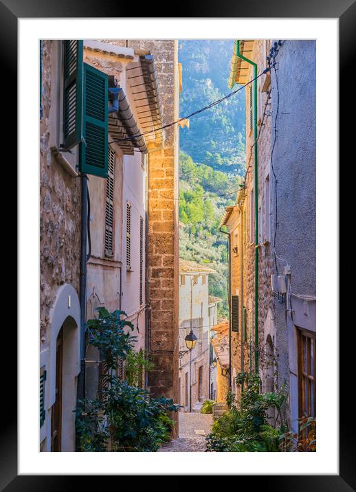 Fornalutx mountain village street Framed Mounted Print by Alex Winter