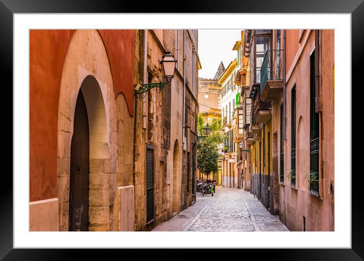 View of narrow street at the old town of Palma de  Framed Mounted Print by Alex Winter