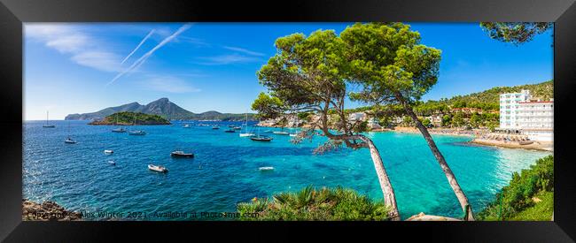 Mediterranean Sea beach panorama of Sant Elm Framed Print by Alex Winter