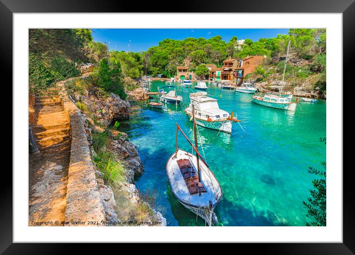 Mallorca Spain beautiful bay boats Cala Figuera Framed Mounted Print by Alex Winter