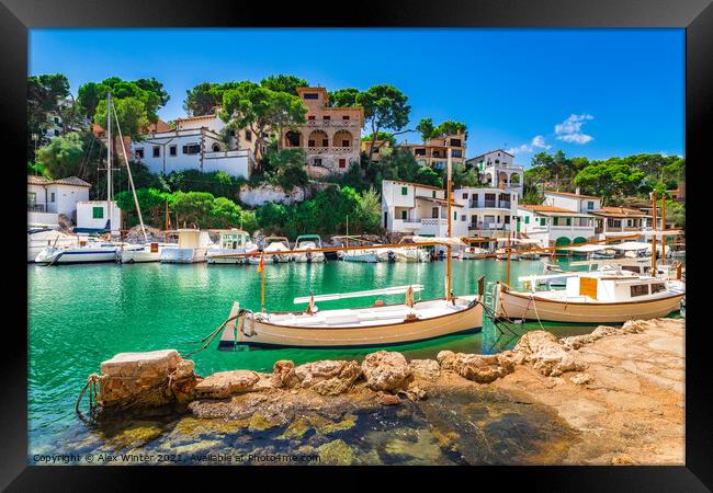 Boats at old fishing village Cala Figuera Framed Print by Alex Winter