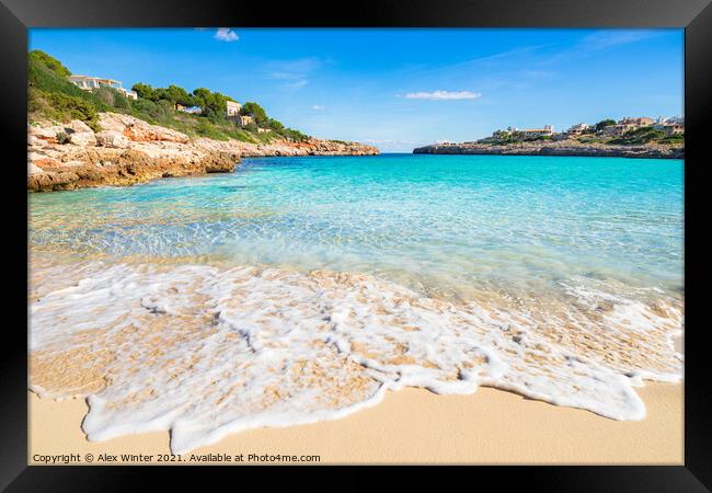 Beautiful sand beach bay on Majorca island Spain Framed Print by Alex Winter
