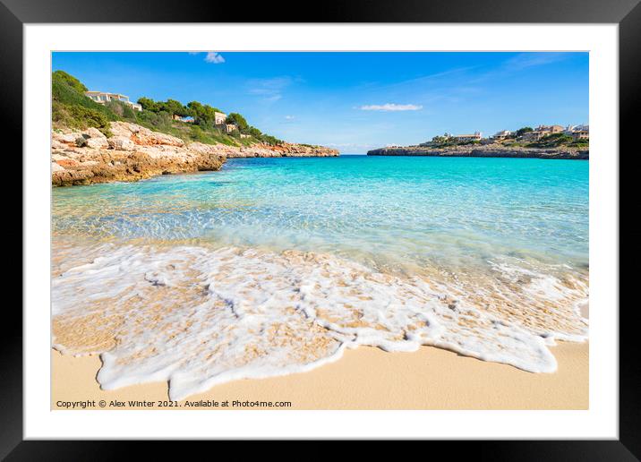 Beautiful sand beach bay on Majorca island Spain Framed Mounted Print by Alex Winter