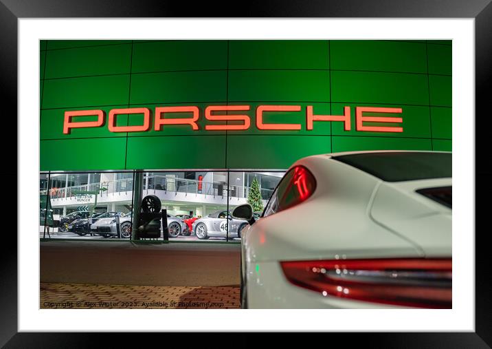 Porsche car in front of Porsche store Framed Mounted Print by Alex Winter