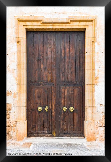 Brown wooden door of elegant old Villa house Framed Print by Alex Winter
