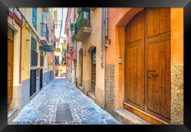 Narrow street at the old town of Palma de Majorca Framed Print by Alex Winter