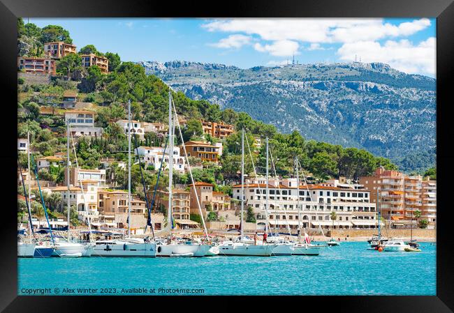 Sailing yachts boats at coast of Port de Soller on Framed Print by Alex Winter