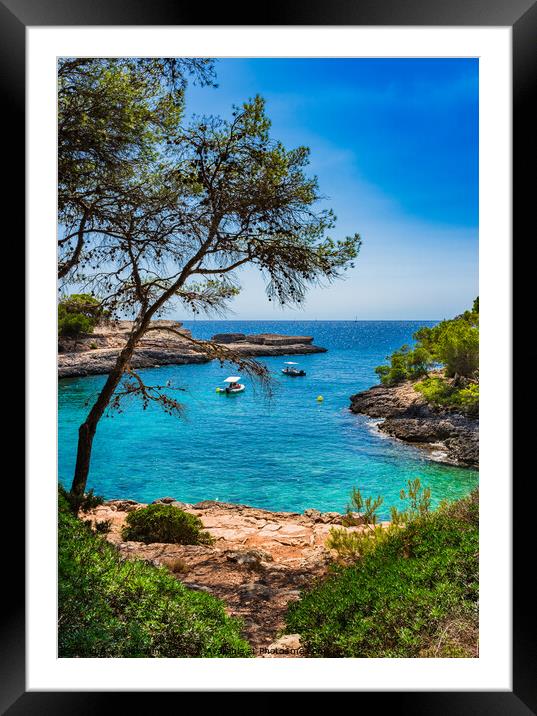 Idyllic bay with boats on Mallorca island Framed Mounted Print by Alex Winter