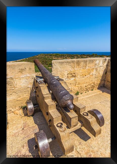 cannon at the coast of Mallorca Framed Print by Alex Winter