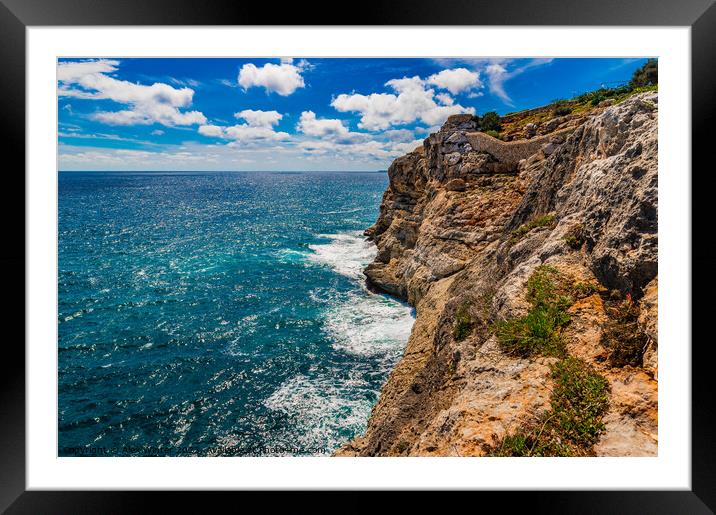 View of maritime seascape with rocky coastline  Framed Mounted Print by Alex Winter