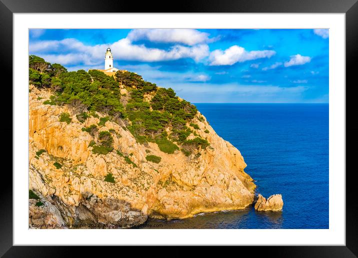 Mallorca lighthouse at the cape in Cala Ratjada Framed Mounted Print by Alex Winter