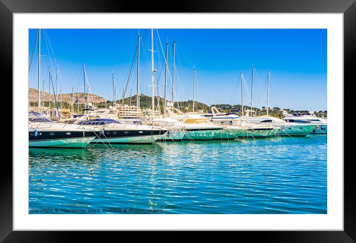 Luxury yachts boats anchored in mediterranean marina on Mallorca Framed Mounted Print by Alex Winter