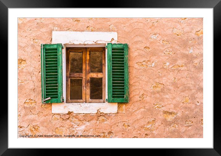 Old mediterranean open window shutters Framed Mounted Print by Alex Winter
