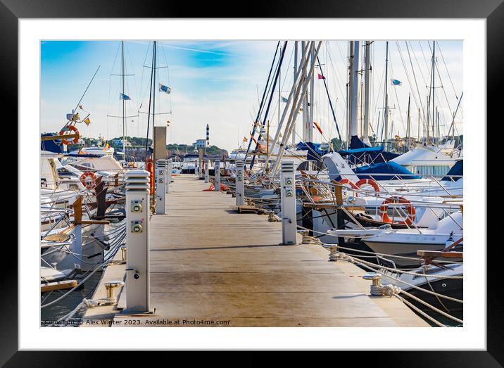 Sailing boats moored at the pier in Portocolom Framed Mounted Print by Alex Winter