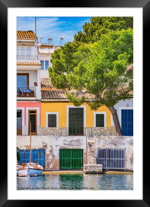 Beautiful harbor village with colorful houses Framed Mounted Print by Alex Winter